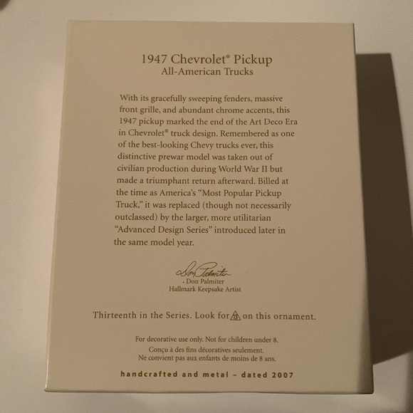 Hallmark 1947 Chevrolet Pick Up All American Trucks GM Christmas Ornament Series - Picture 2 of 2